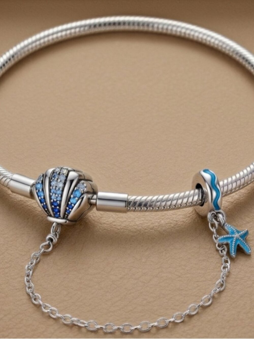 Sterling Silver Blue Seashell Charm Bracelet